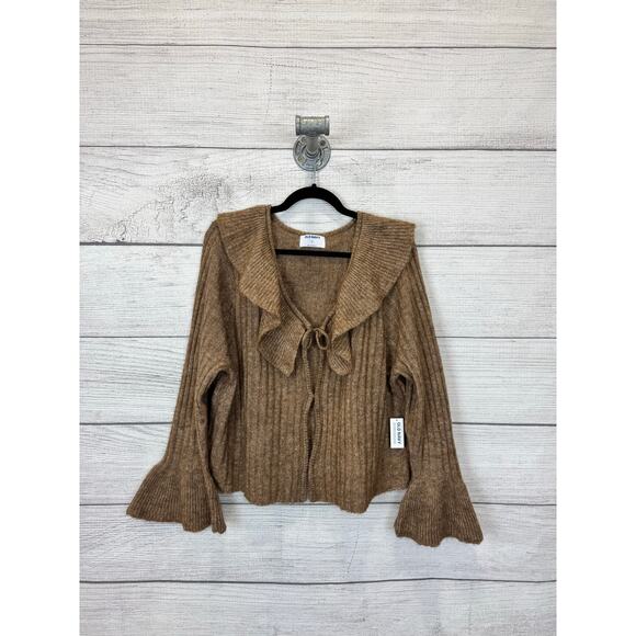 Old Navy Plus Size Tan Wool-Blend Ruffle Tie-Front Cropped Cardigan Size 3X - Picture 1 of 9